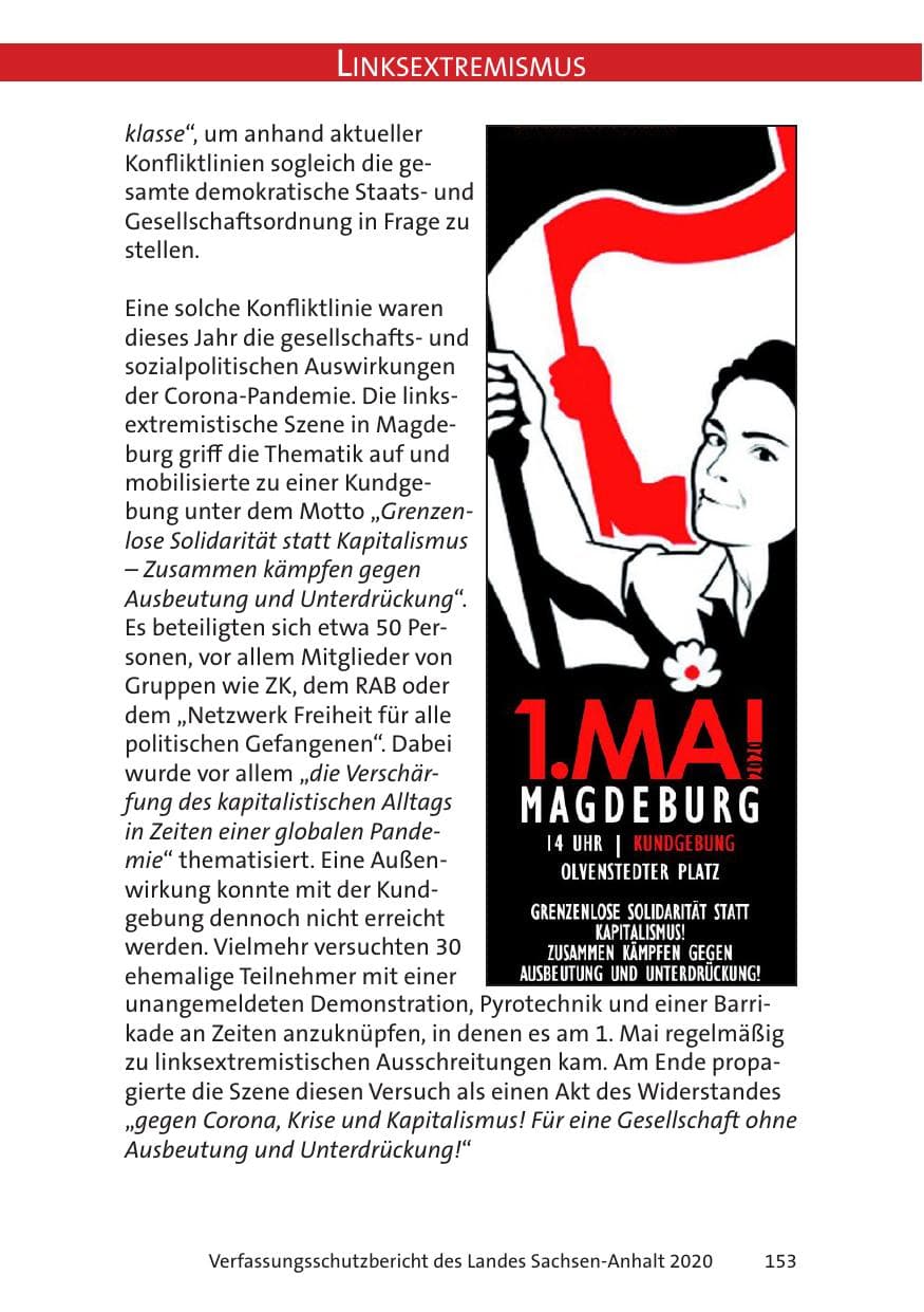 Seite 155 des Verfassungsschutzbericht 2020 Sachsen-Anhalt