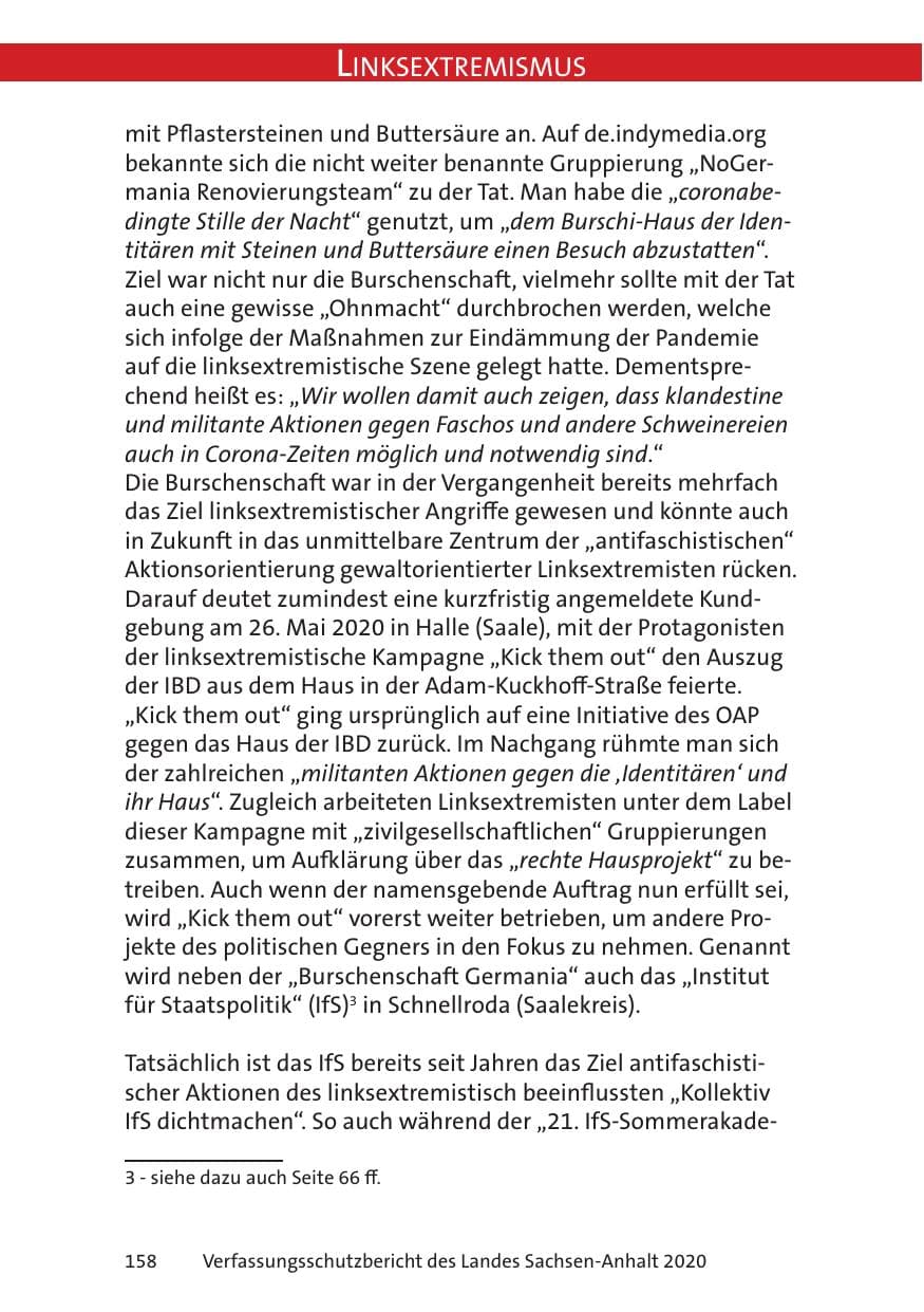 Seite 160 des Verfassungsschutzbericht 2020 Sachsen-Anhalt