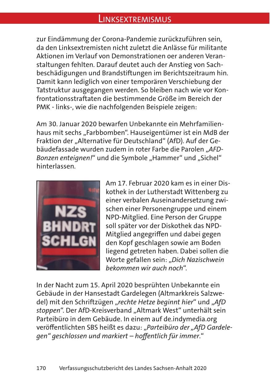 Seite 172 des Verfassungsschutzbericht 2020 Sachsen-Anhalt
