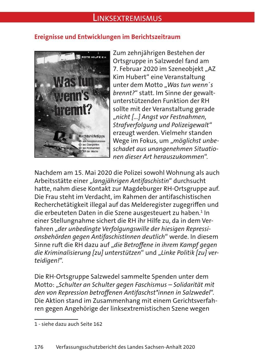 Seite 178 des Verfassungsschutzbericht 2020 Sachsen-Anhalt