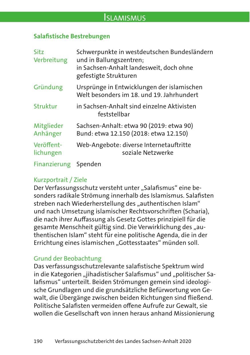 Seite 192 des Verfassungsschutzbericht 2020 Sachsen-Anhalt