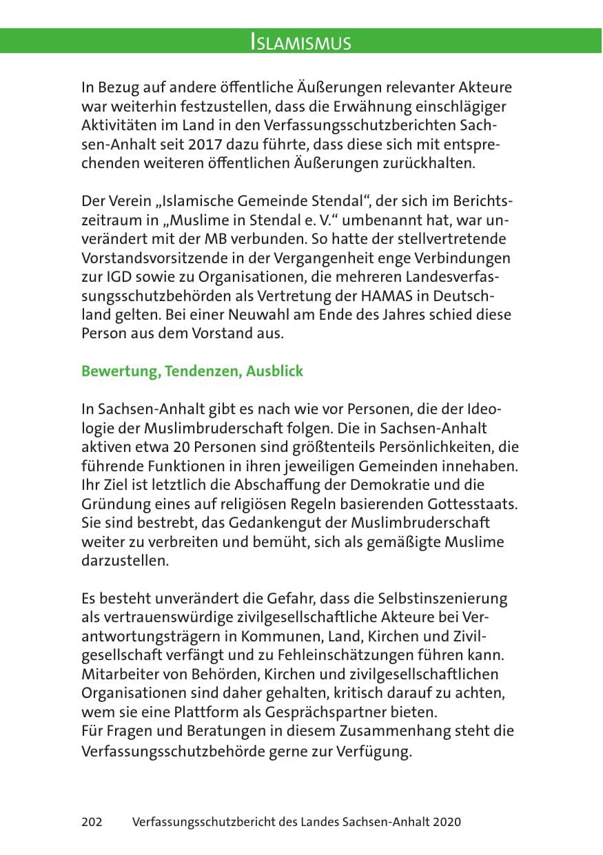 Seite 204 des Verfassungsschutzbericht 2020 Sachsen-Anhalt