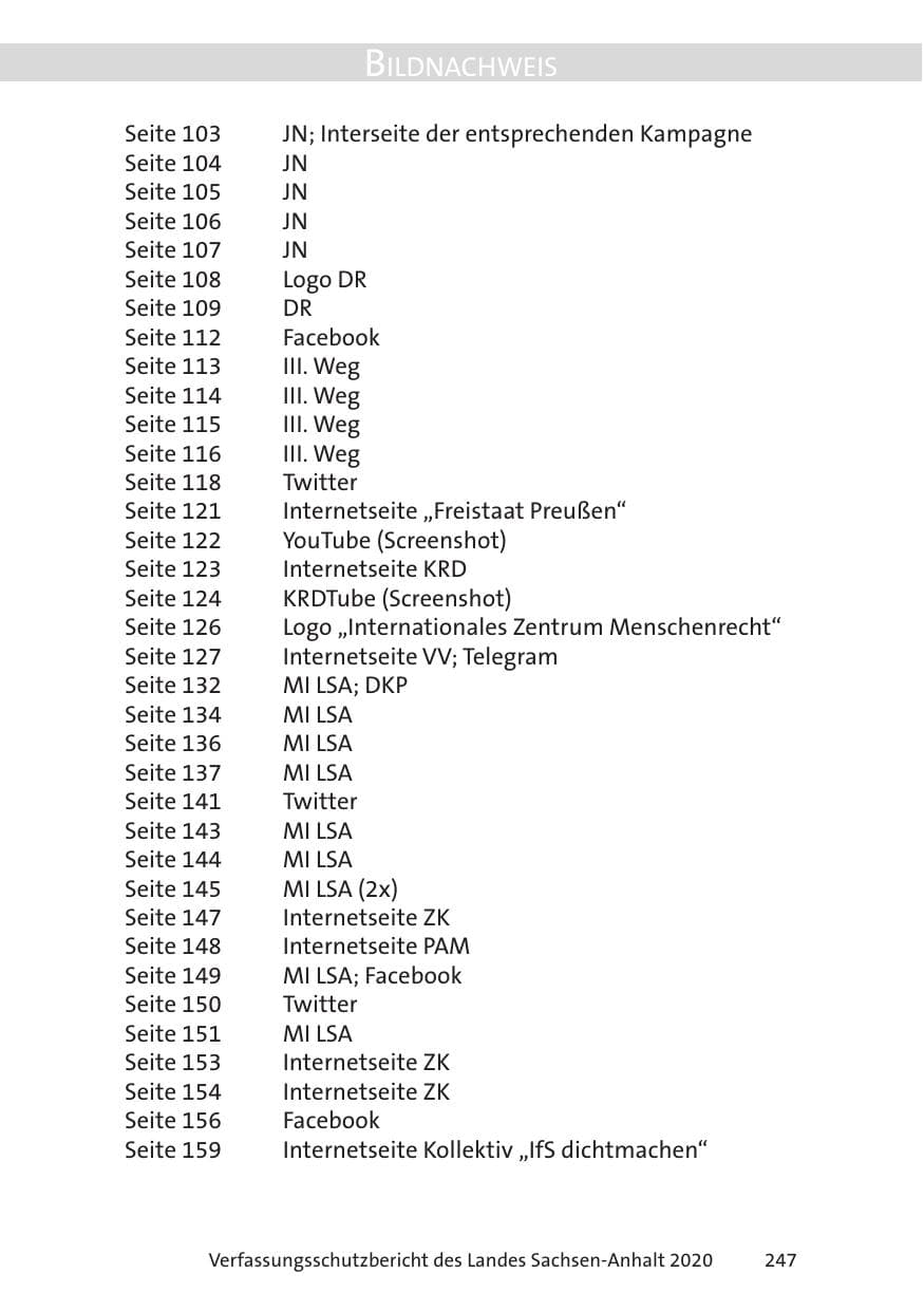 Seite 249 des Verfassungsschutzbericht 2020 Sachsen-Anhalt