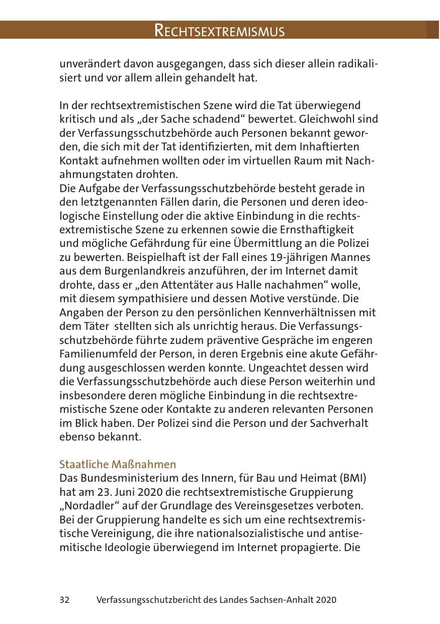 Seite 34 des Verfassungsschutzbericht 2020 Sachsen-Anhalt