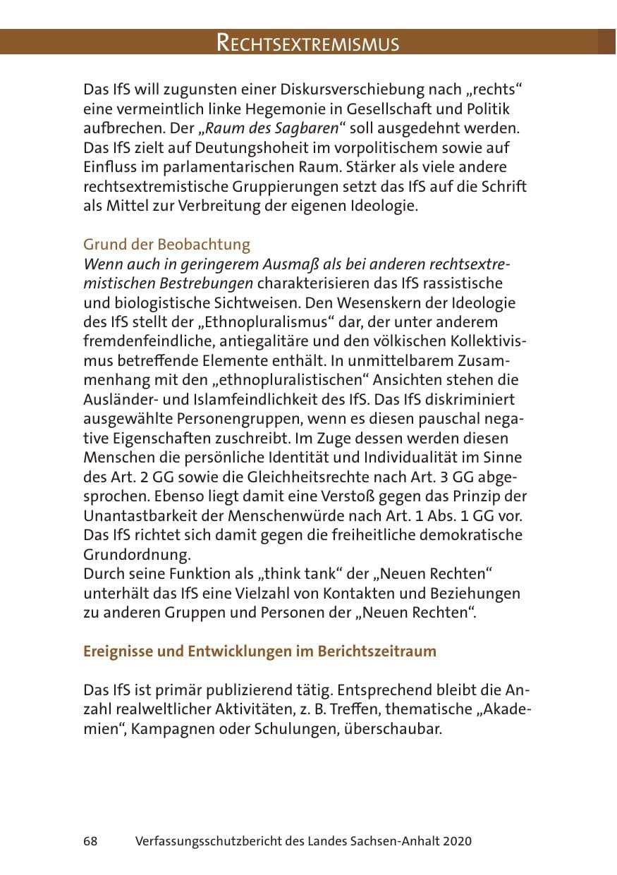 Seite 70 des Verfassungsschutzbericht 2020 Sachsen-Anhalt