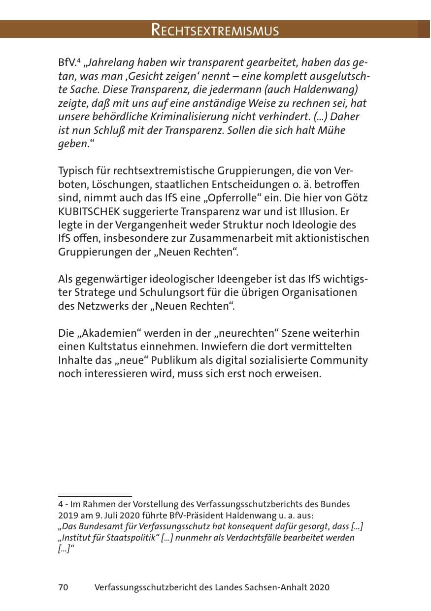 Seite 72 des Verfassungsschutzbericht 2020 Sachsen-Anhalt
