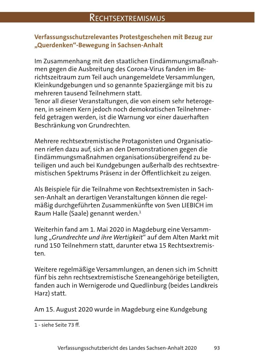 Seite 95 des Verfassungsschutzbericht 2020 Sachsen-Anhalt