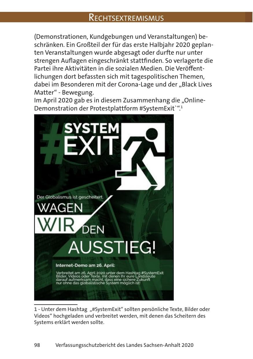 Seite 100 des Verfassungsschutzbericht 2020 Sachsen-Anhalt