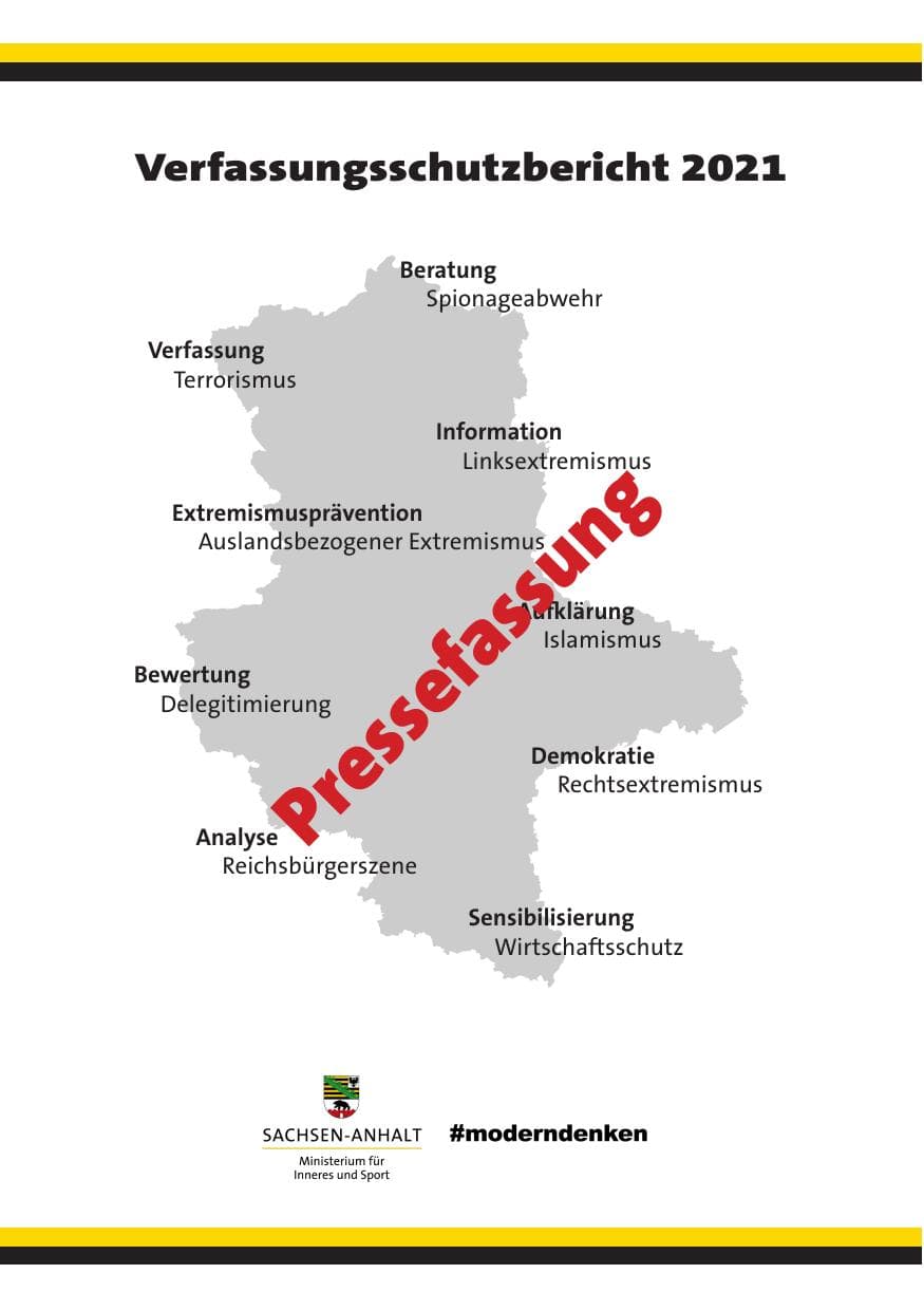 Seite 1 des Verfassungsschutzbericht 2021 Sachsen-Anhalt