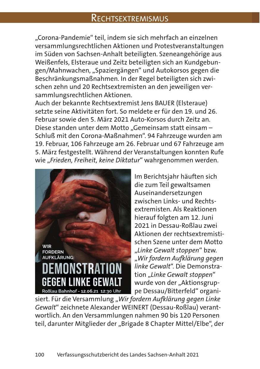 Seite 102 des Verfassungsschutzbericht 2021 Sachsen-Anhalt