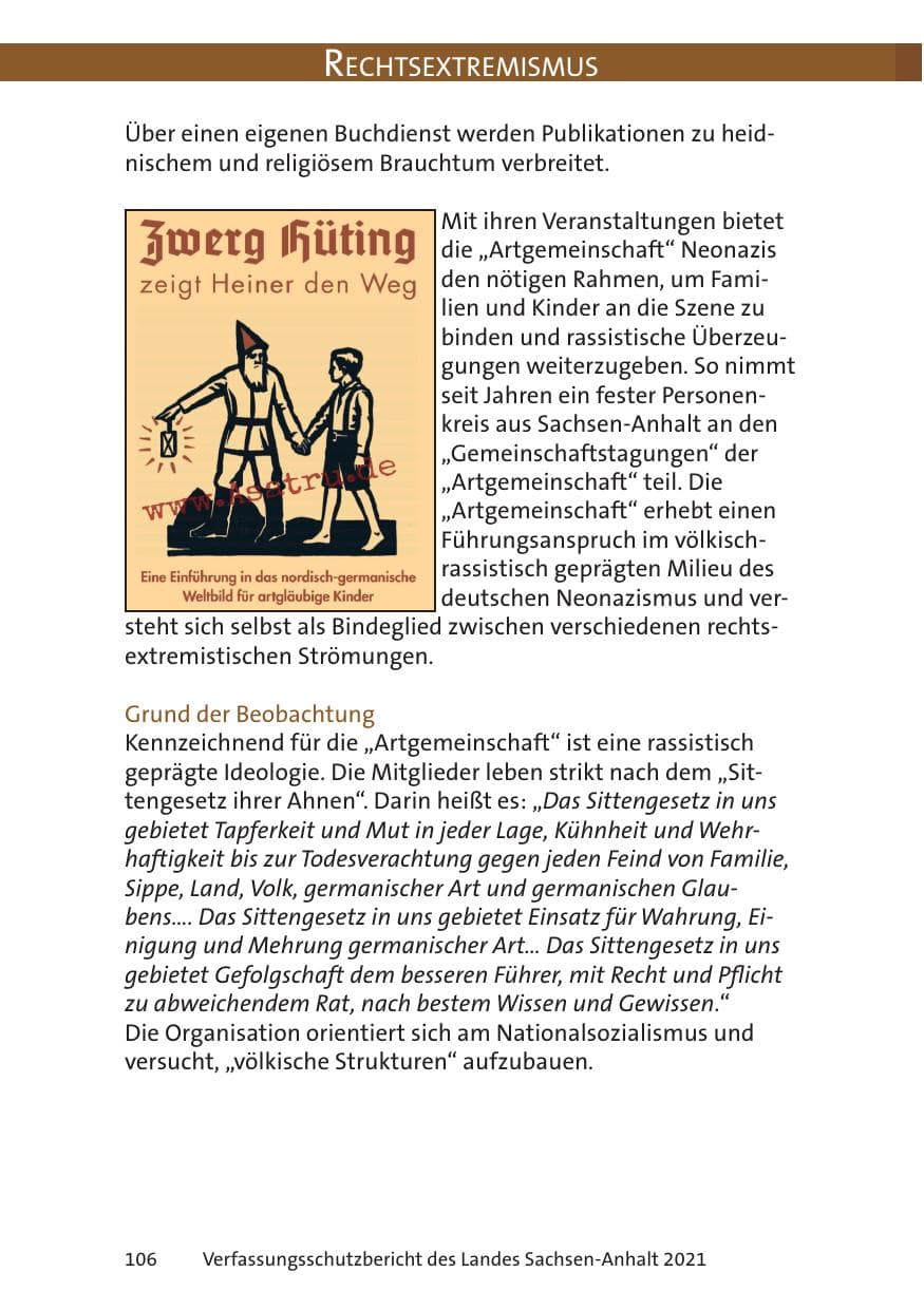 Seite 108 des Verfassungsschutzbericht 2021 Sachsen-Anhalt