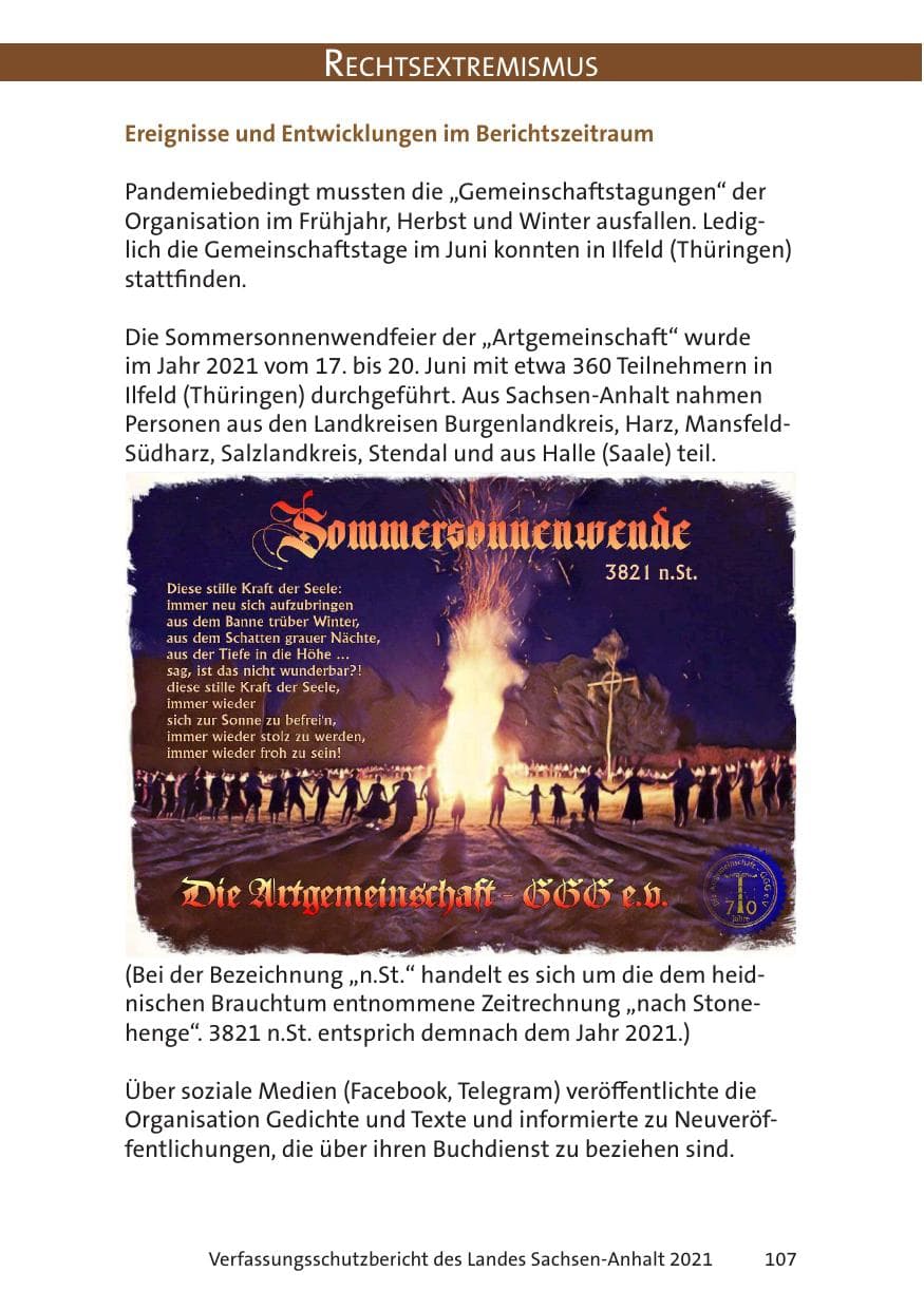 Seite 109 des Verfassungsschutzbericht 2021 Sachsen-Anhalt