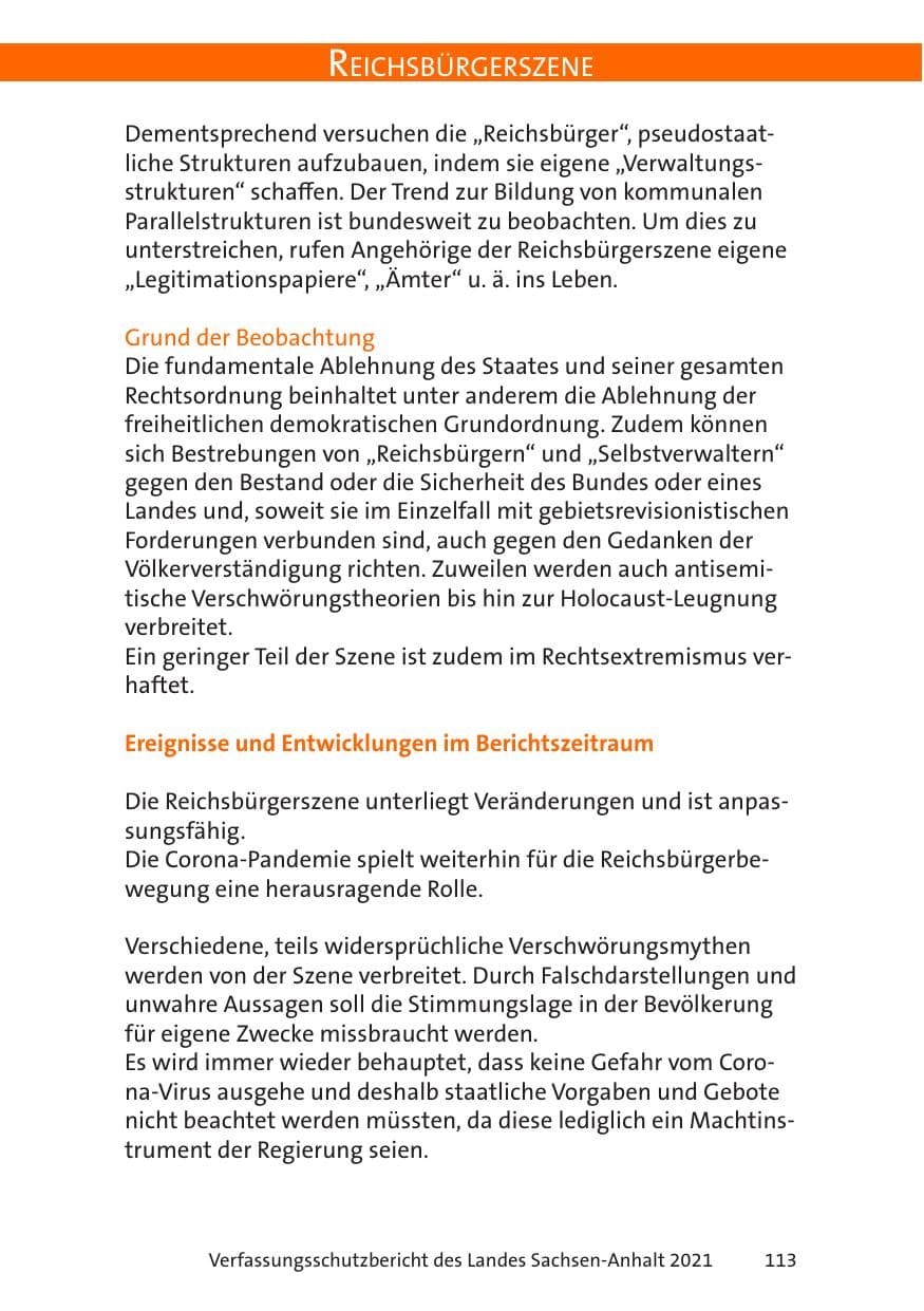 Seite 115 des Verfassungsschutzbericht 2021 Sachsen-Anhalt
