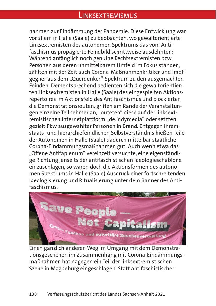 Seite 140 des Verfassungsschutzbericht 2021 Sachsen-Anhalt