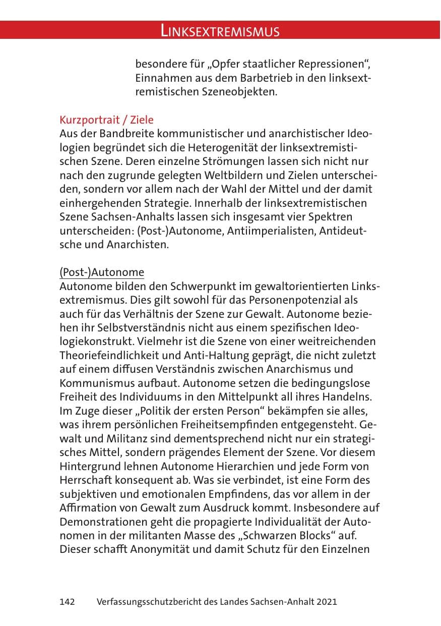 Seite 144 des Verfassungsschutzbericht 2021 Sachsen-Anhalt