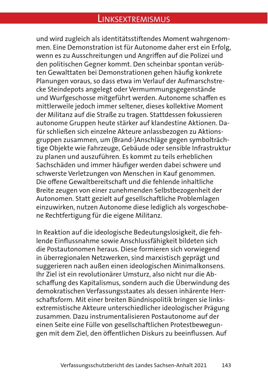 Seite 145 des Verfassungsschutzbericht 2021 Sachsen-Anhalt