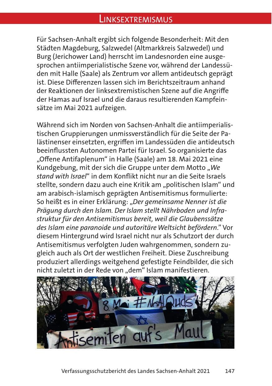 Seite 149 des Verfassungsschutzbericht 2021 Sachsen-Anhalt