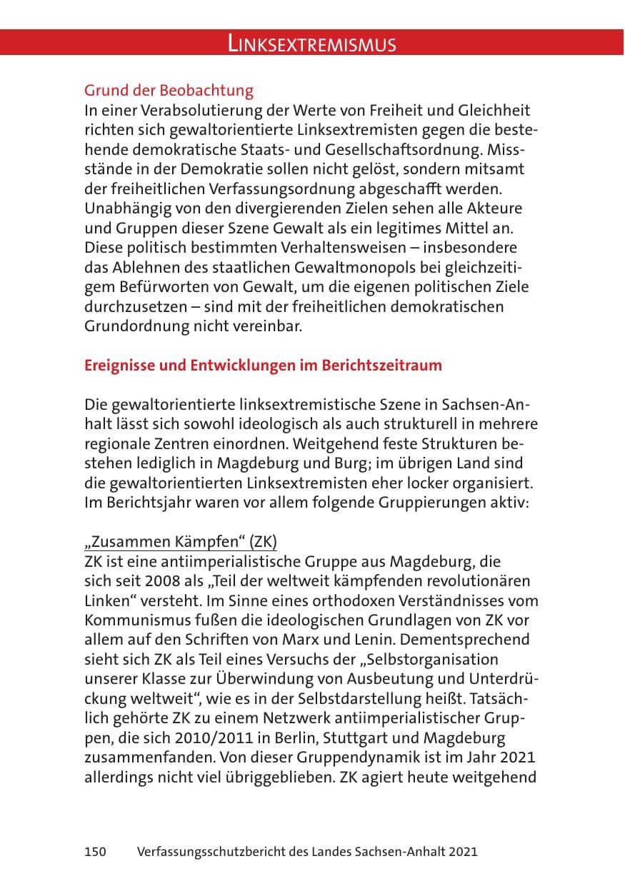 Seite 152 des Verfassungsschutzbericht 2021 Sachsen-Anhalt