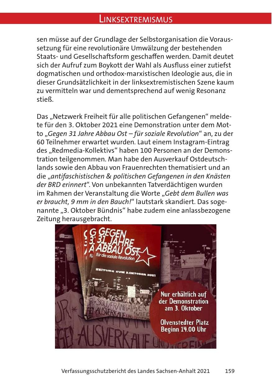Seite 161 des Verfassungsschutzbericht 2021 Sachsen-Anhalt