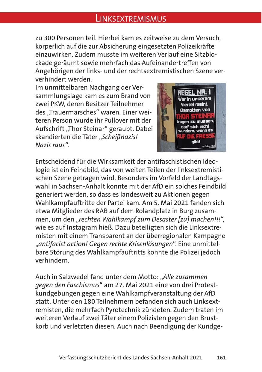 Seite 163 des Verfassungsschutzbericht 2021 Sachsen-Anhalt