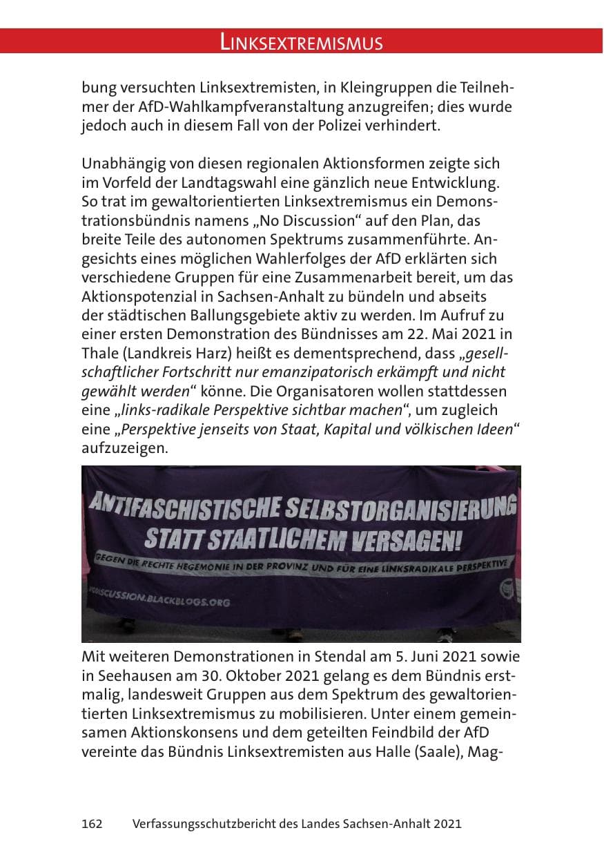 Seite 164 des Verfassungsschutzbericht 2021 Sachsen-Anhalt