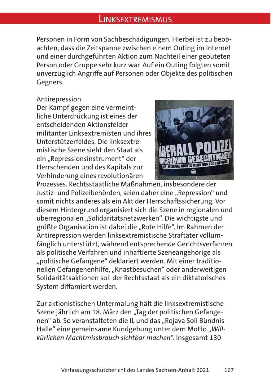Seite 169 des Verfassungsschutzbericht 2021 Sachsen-Anhalt
