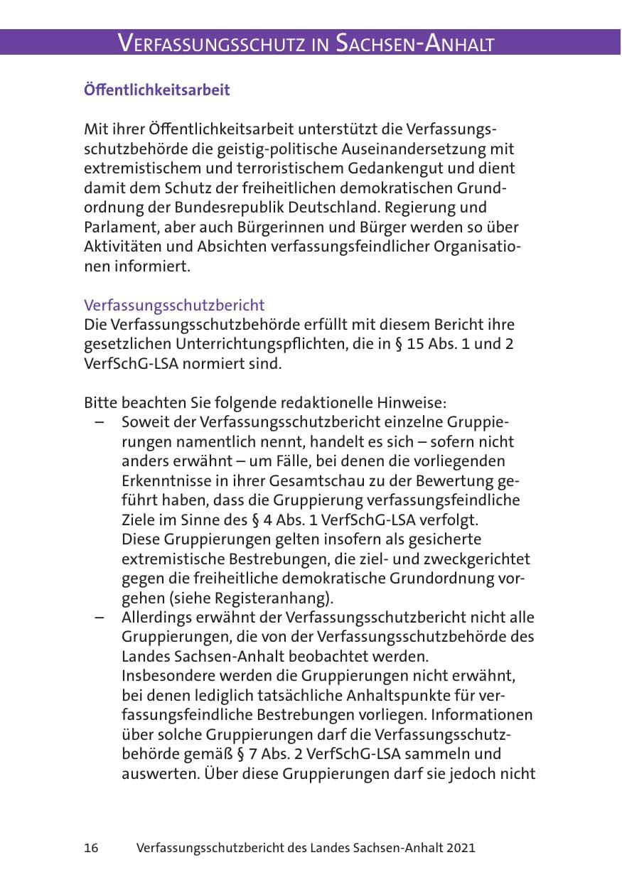 Seite 18 des Verfassungsschutzbericht 2021 Sachsen-Anhalt