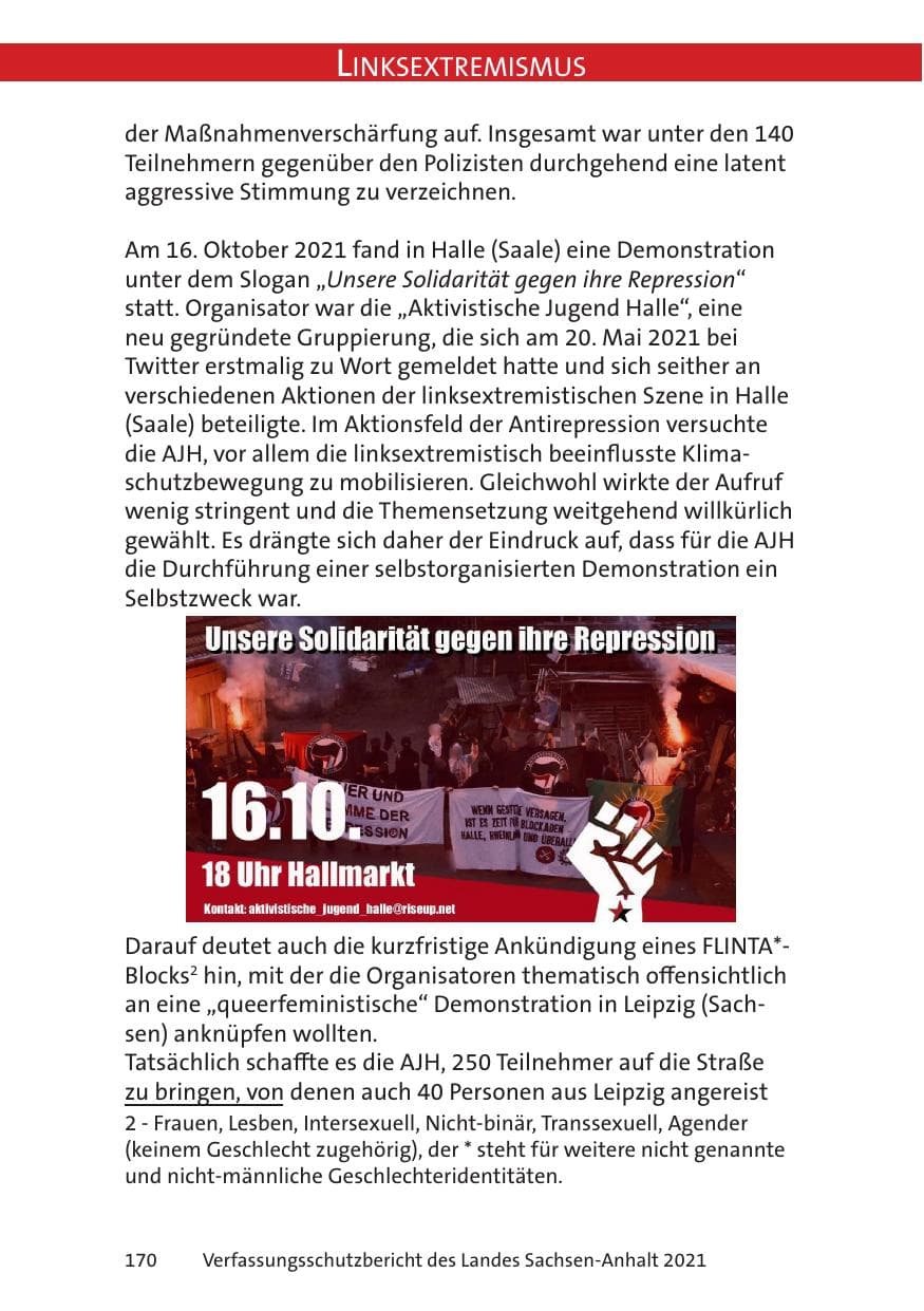 Seite 172 des Verfassungsschutzbericht 2021 Sachsen-Anhalt