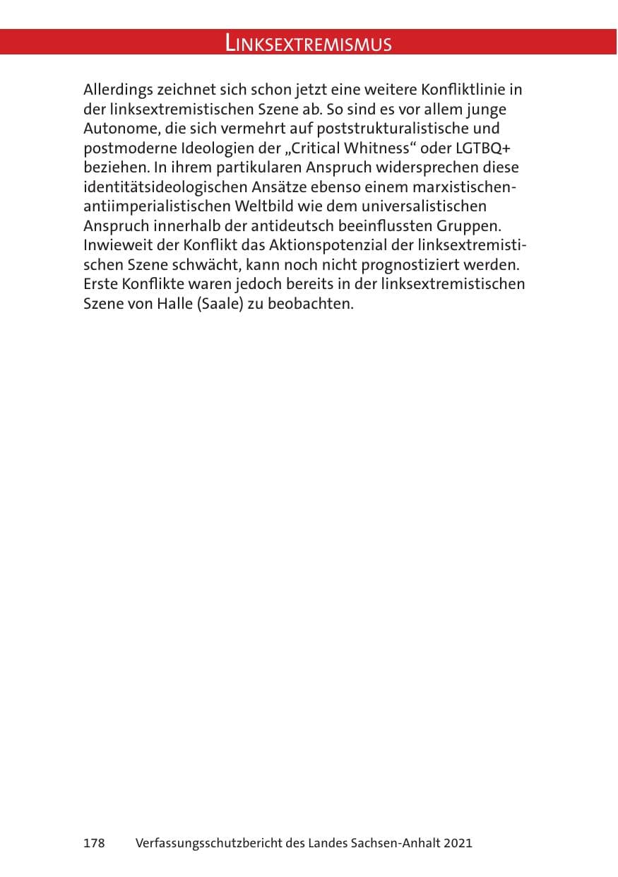 Seite 180 des Verfassungsschutzbericht 2021 Sachsen-Anhalt