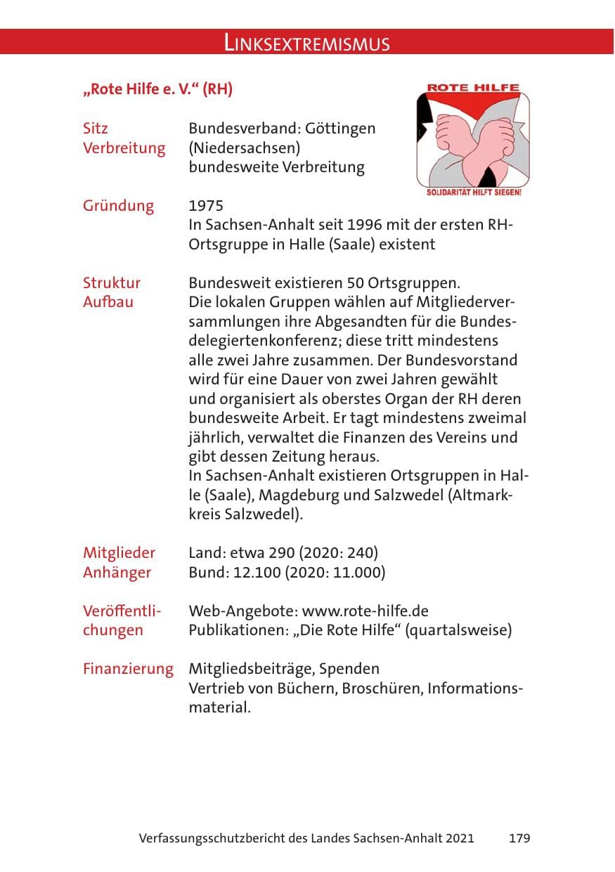 Seite 181 des Verfassungsschutzbericht 2021 Sachsen-Anhalt