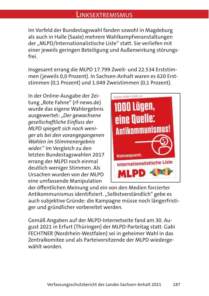Seite 189 des Verfassungsschutzbericht 2021 Sachsen-Anhalt