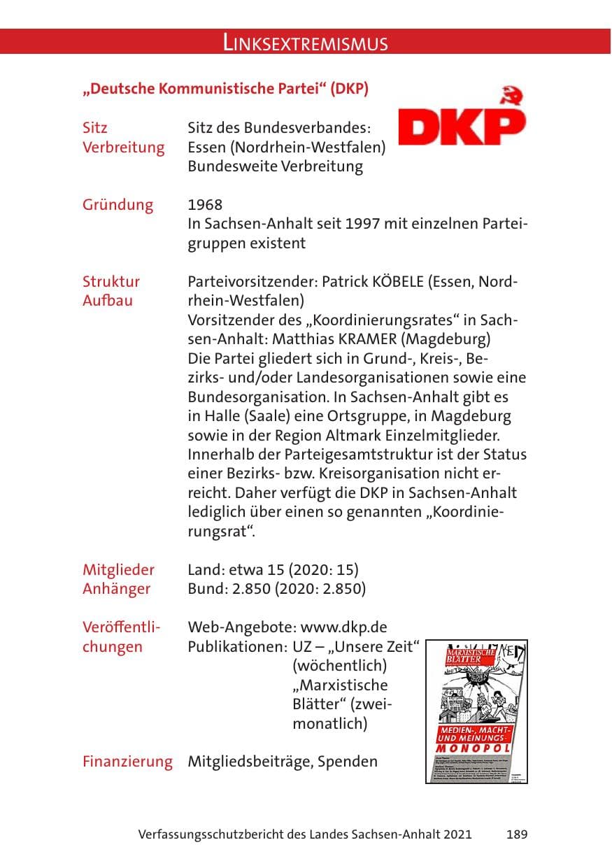 Seite 191 des Verfassungsschutzbericht 2021 Sachsen-Anhalt