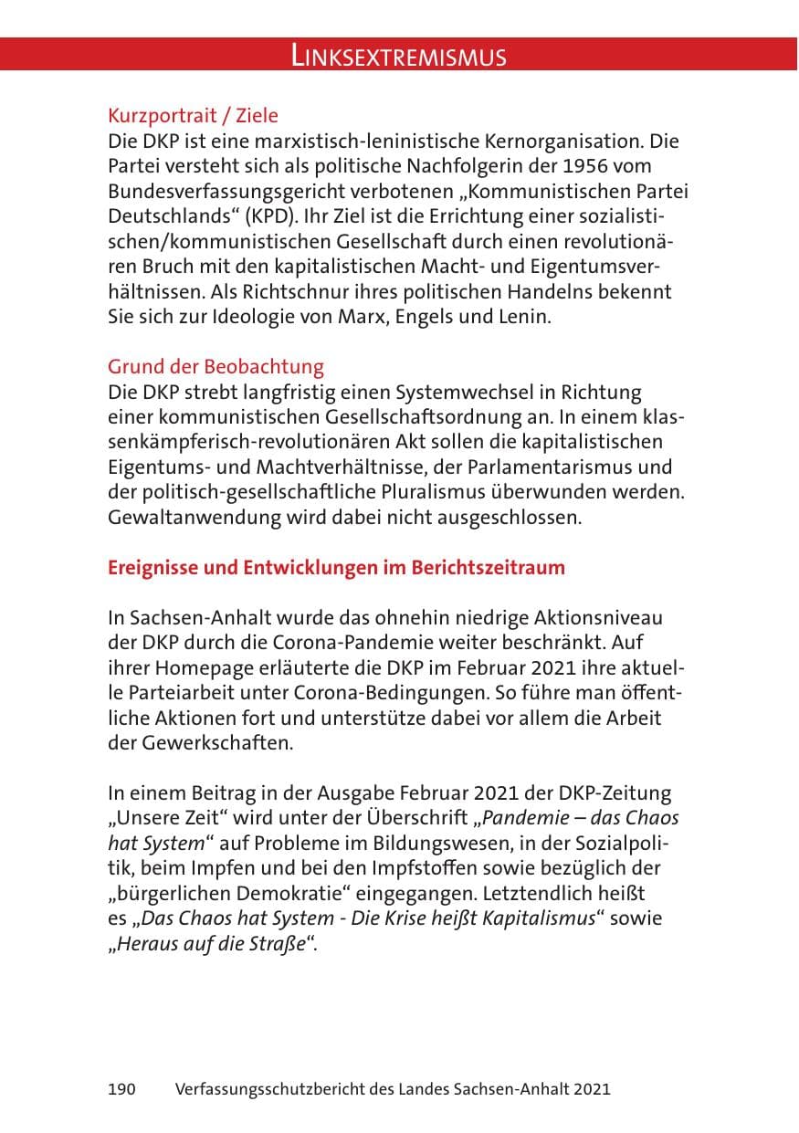 Seite 192 des Verfassungsschutzbericht 2021 Sachsen-Anhalt