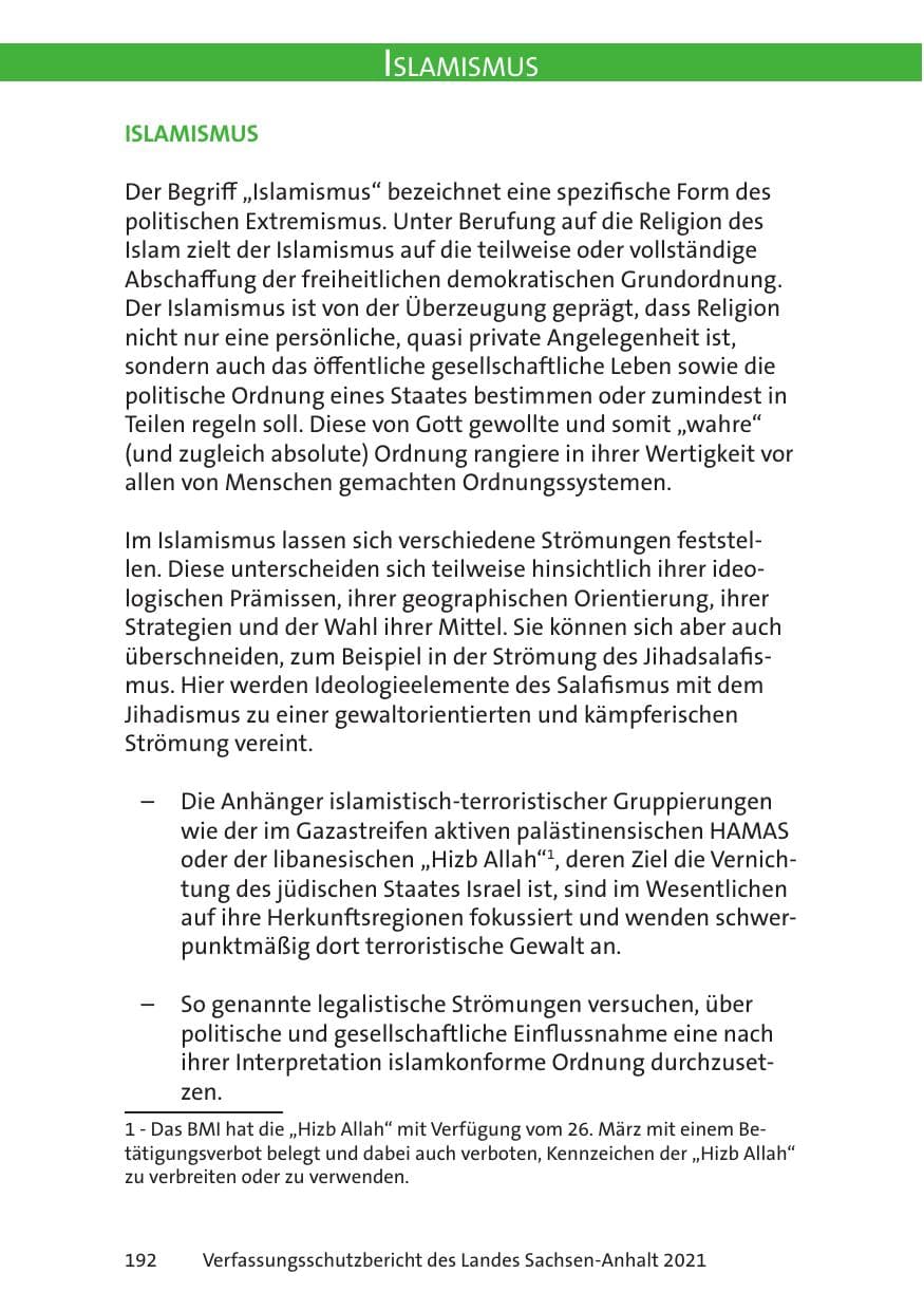 Seite 194 des Verfassungsschutzbericht 2021 Sachsen-Anhalt