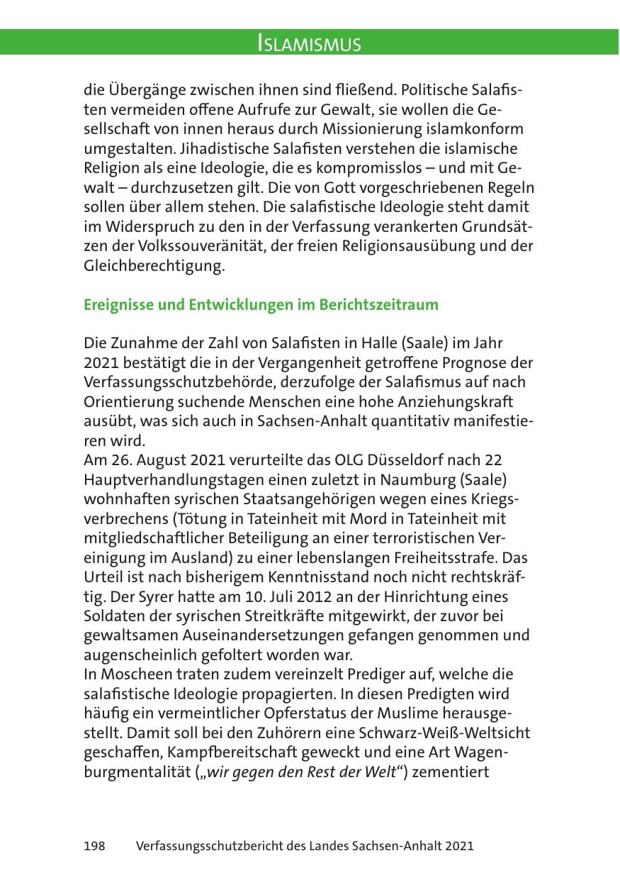 Seite 200 des Verfassungsschutzbericht 2021 Sachsen-Anhalt