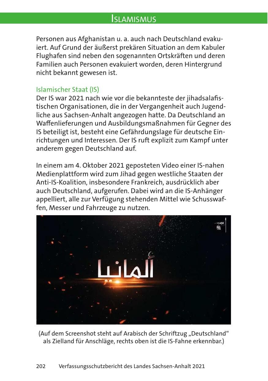 Seite 204 des Verfassungsschutzbericht 2021 Sachsen-Anhalt
