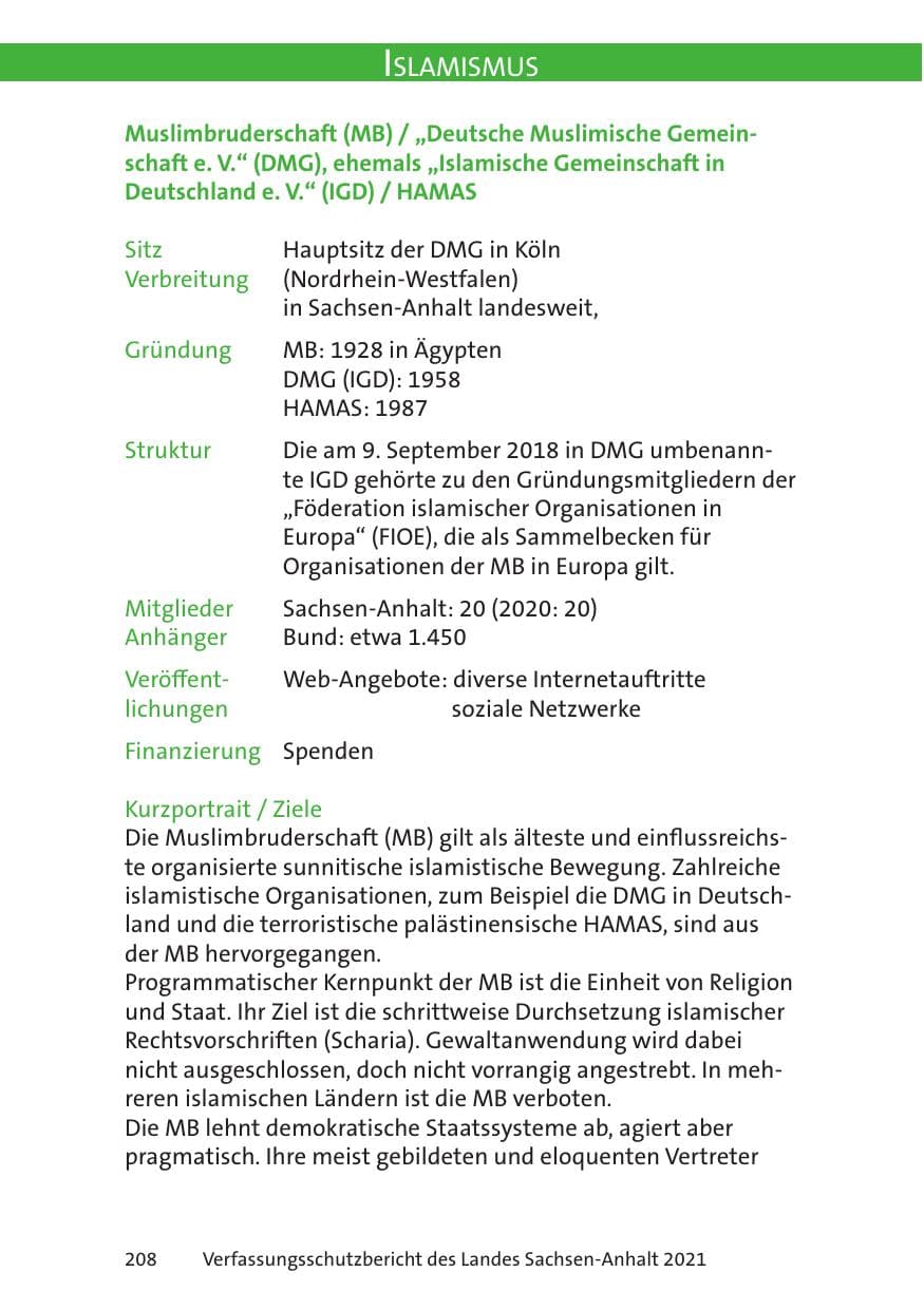 Seite 210 des Verfassungsschutzbericht 2021 Sachsen-Anhalt