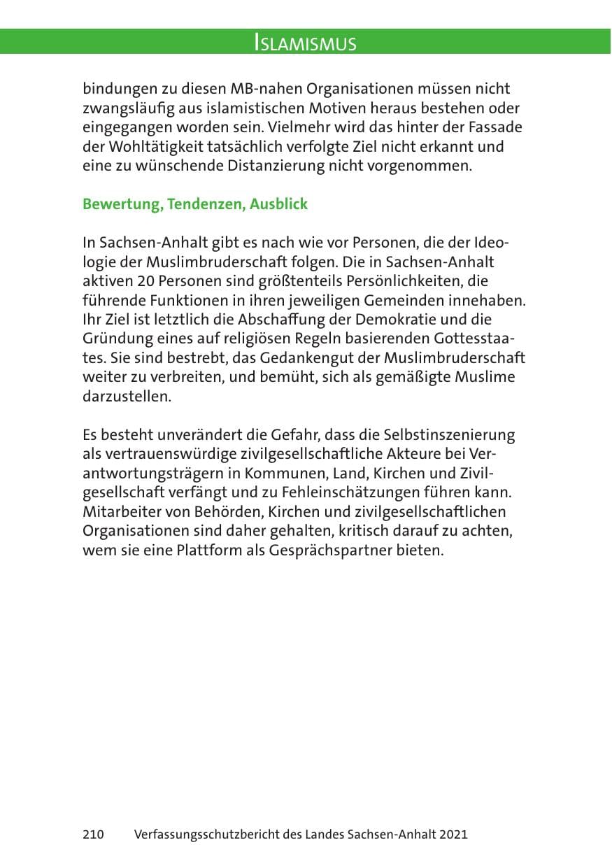 Seite 212 des Verfassungsschutzbericht 2021 Sachsen-Anhalt