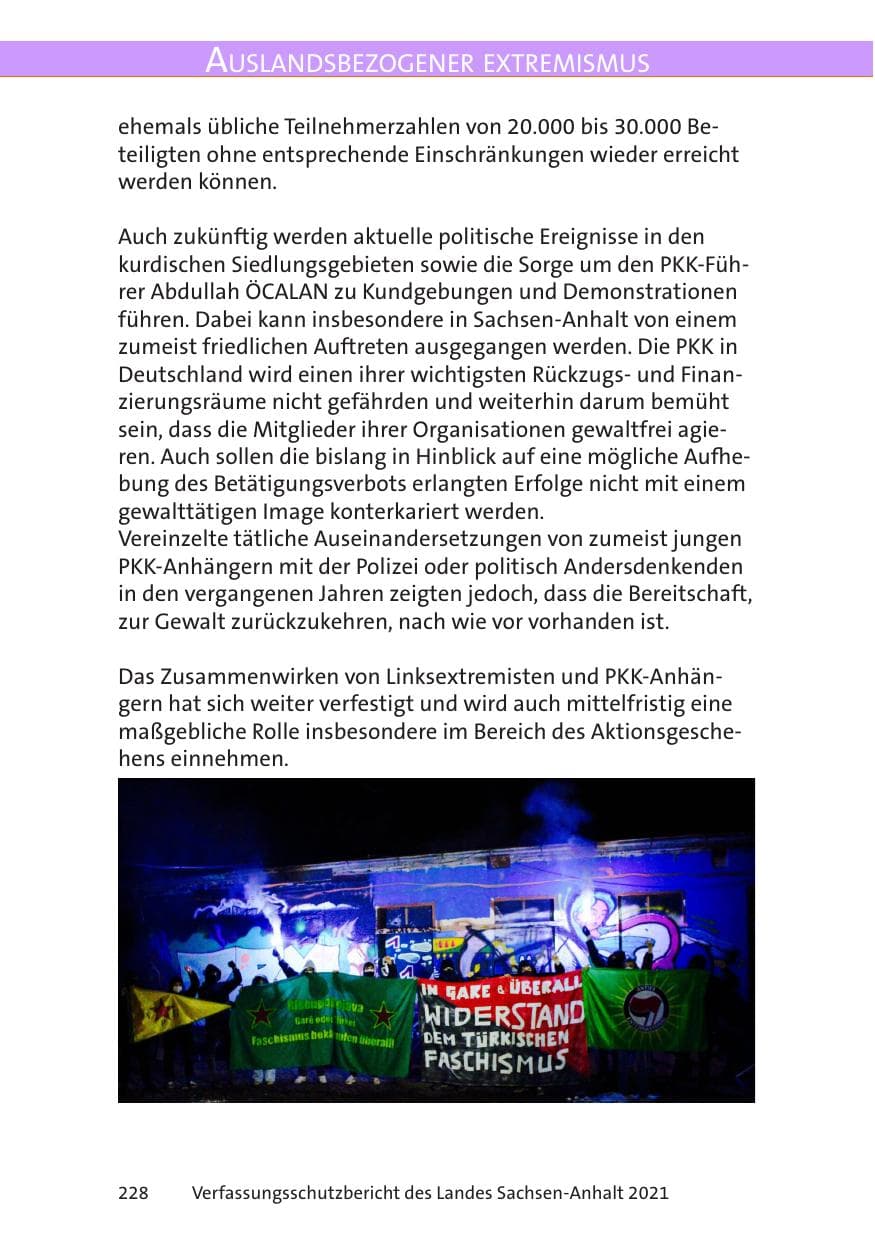 Seite 230 des Verfassungsschutzbericht 2021 Sachsen-Anhalt