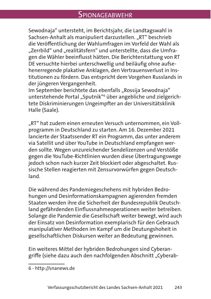 Seite 245 des Verfassungsschutzbericht 2021 Sachsen-Anhalt