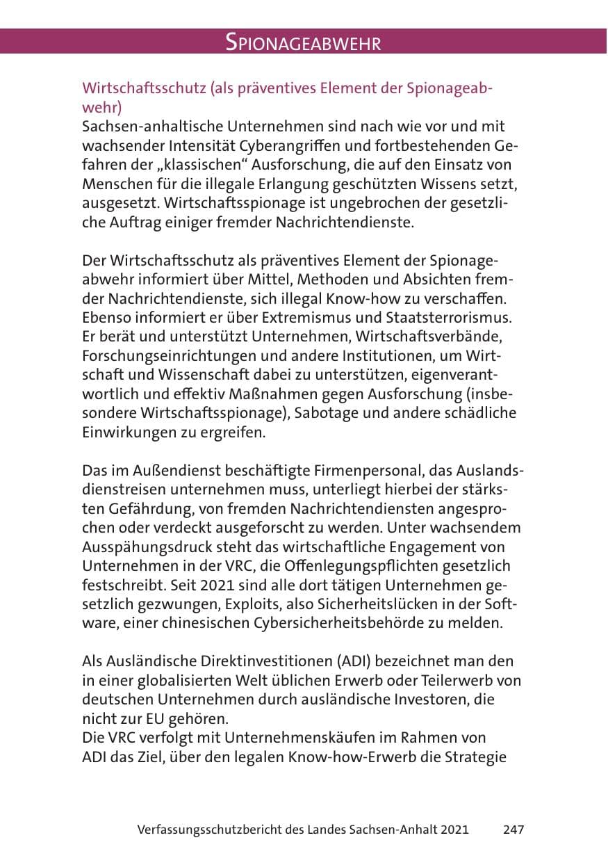 Seite 249 des Verfassungsschutzbericht 2021 Sachsen-Anhalt