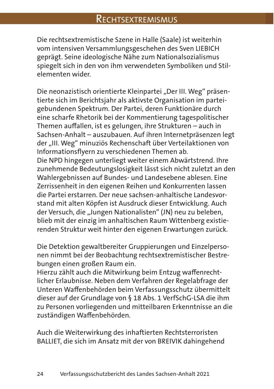 Seite 26 des Verfassungsschutzbericht 2021 Sachsen-Anhalt