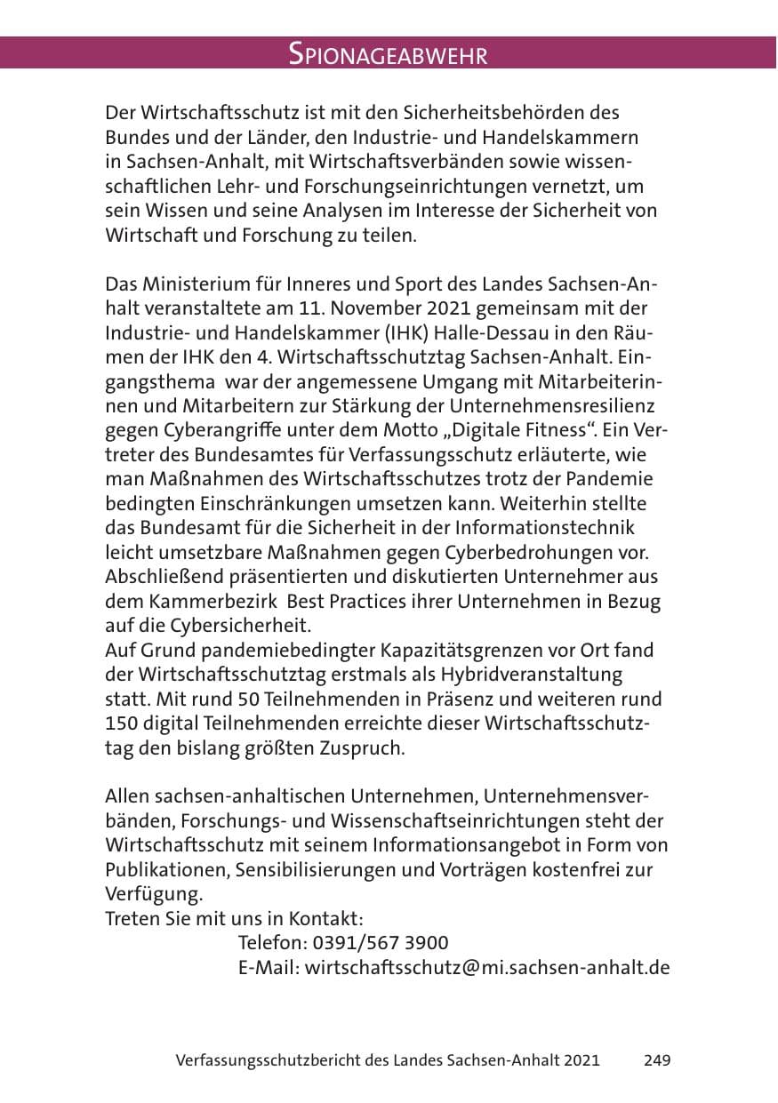 Seite 251 des Verfassungsschutzbericht 2021 Sachsen-Anhalt