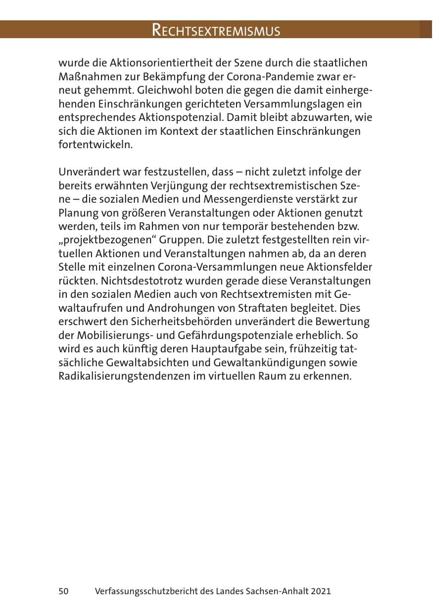 Seite 52 des Verfassungsschutzbericht 2021 Sachsen-Anhalt