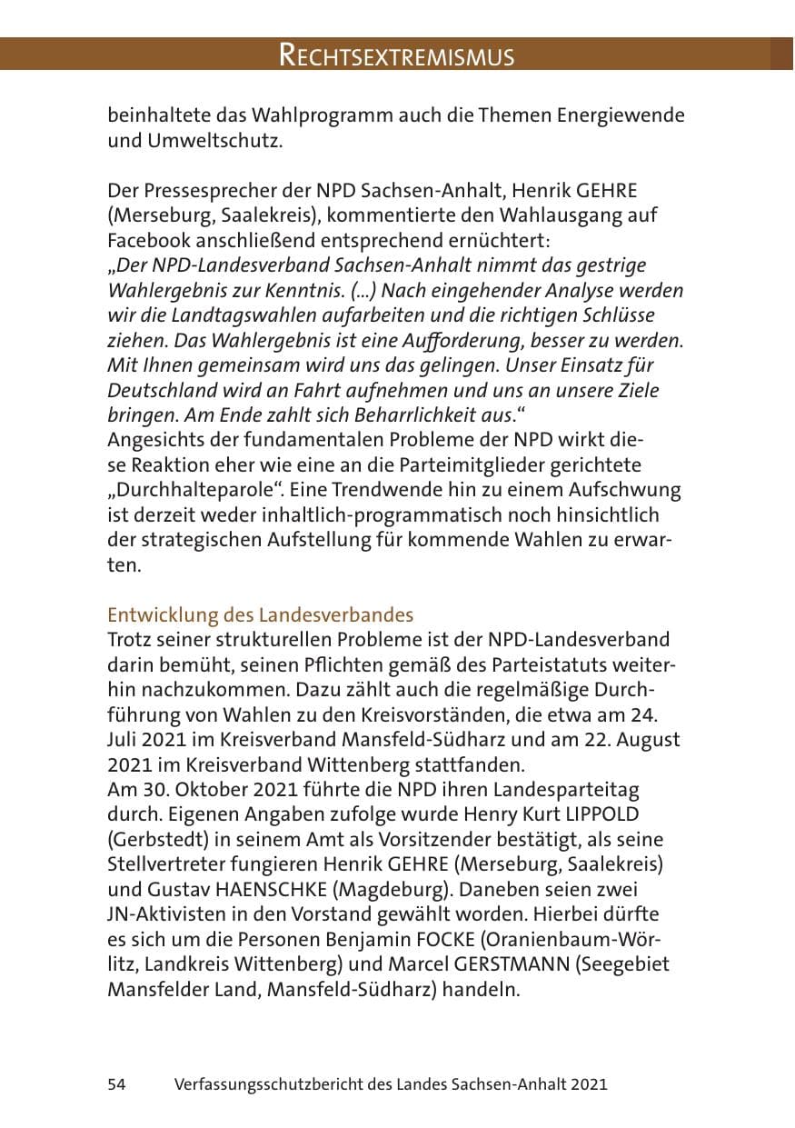 Seite 56 des Verfassungsschutzbericht 2021 Sachsen-Anhalt