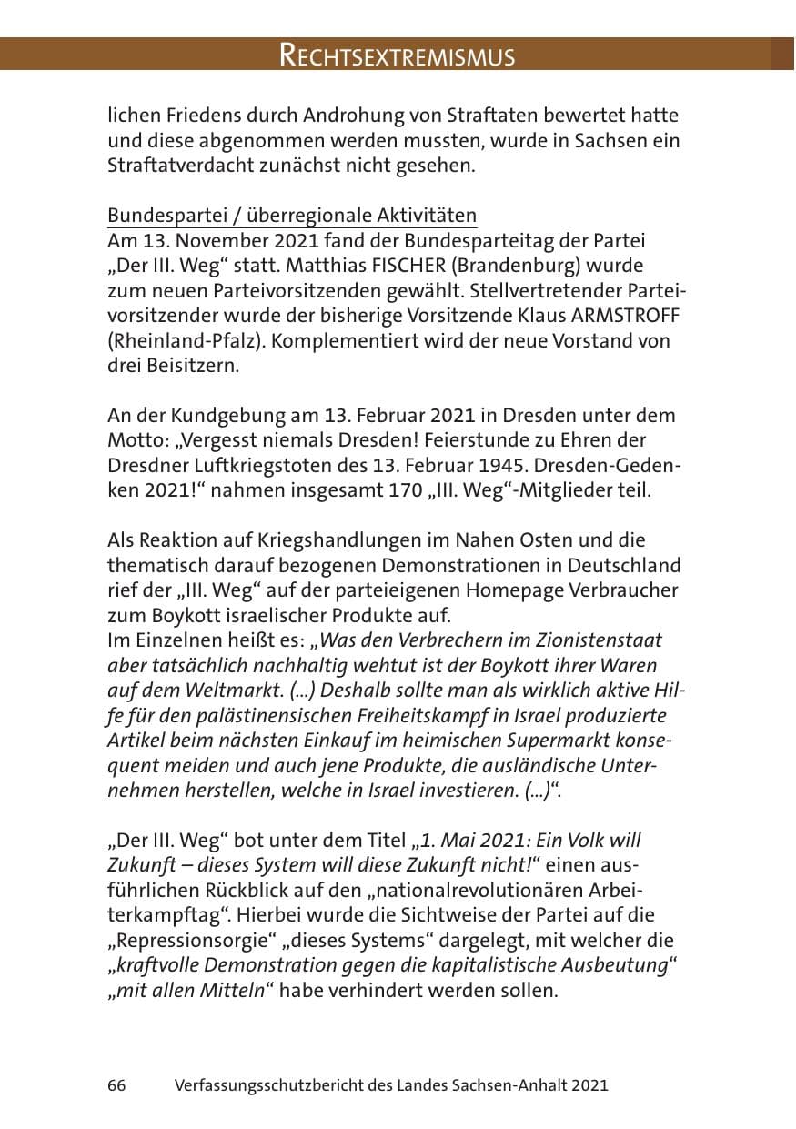 Seite 68 des Verfassungsschutzbericht 2021 Sachsen-Anhalt