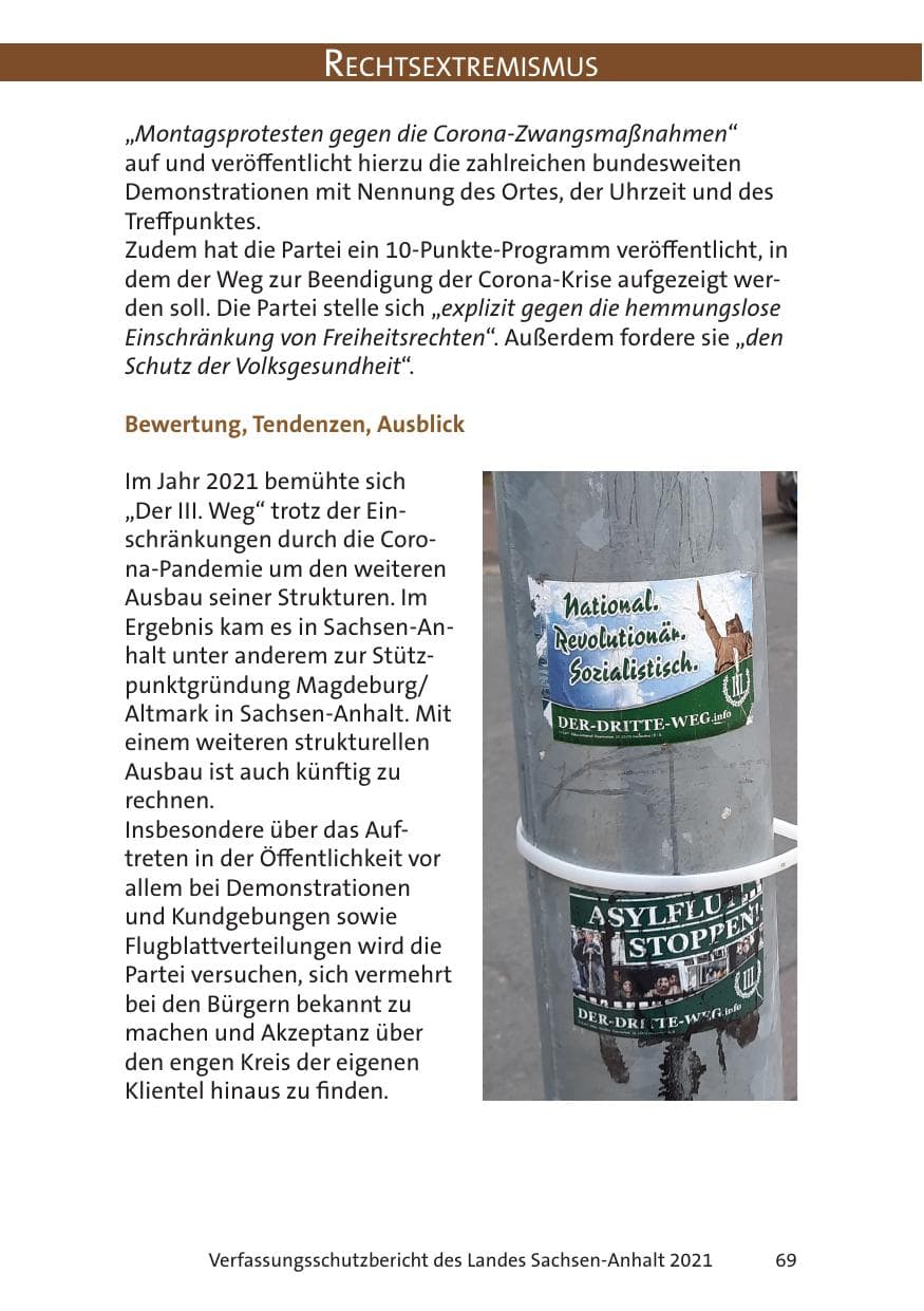 Seite 71 des Verfassungsschutzbericht 2021 Sachsen-Anhalt
