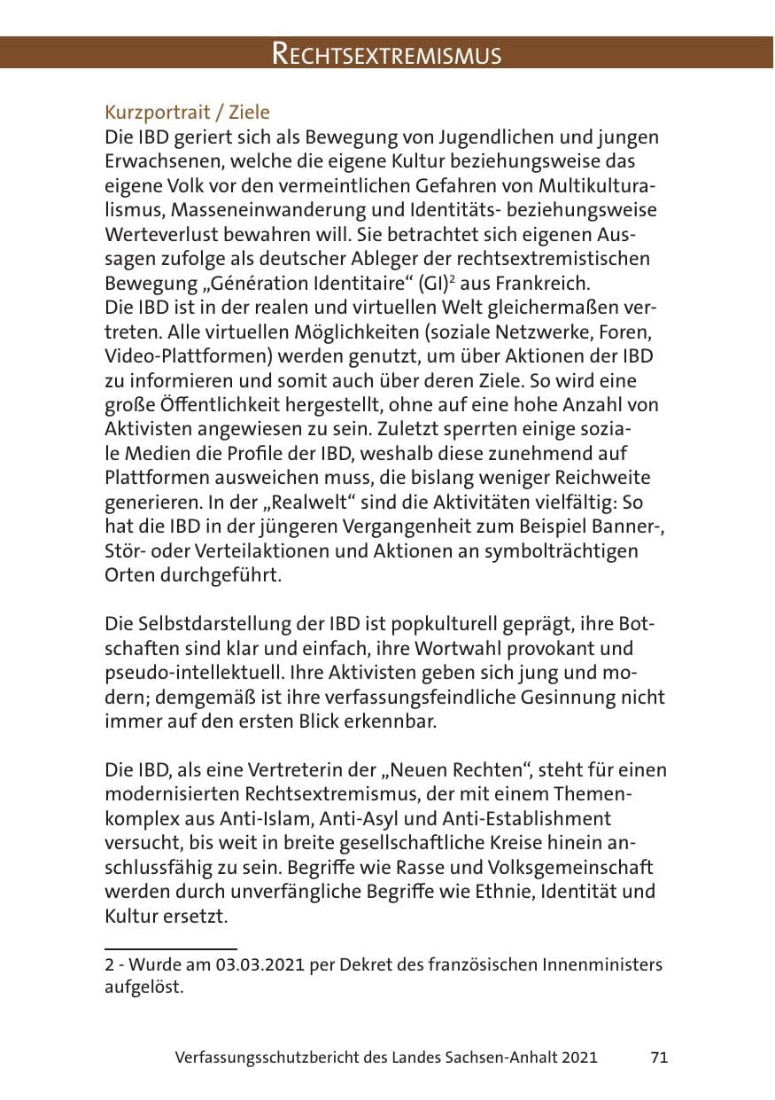 Seite 73 des Verfassungsschutzbericht 2021 Sachsen-Anhalt
