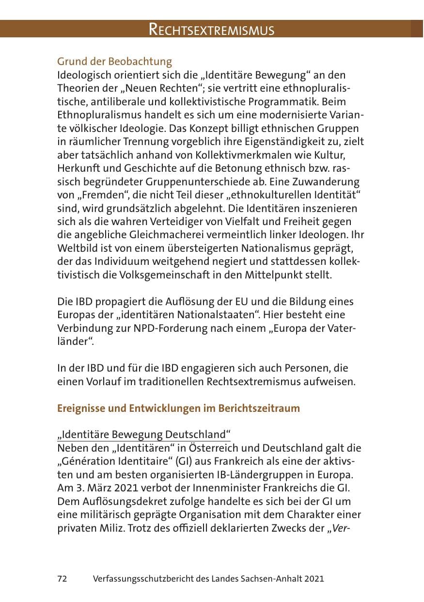 Seite 74 des Verfassungsschutzbericht 2021 Sachsen-Anhalt