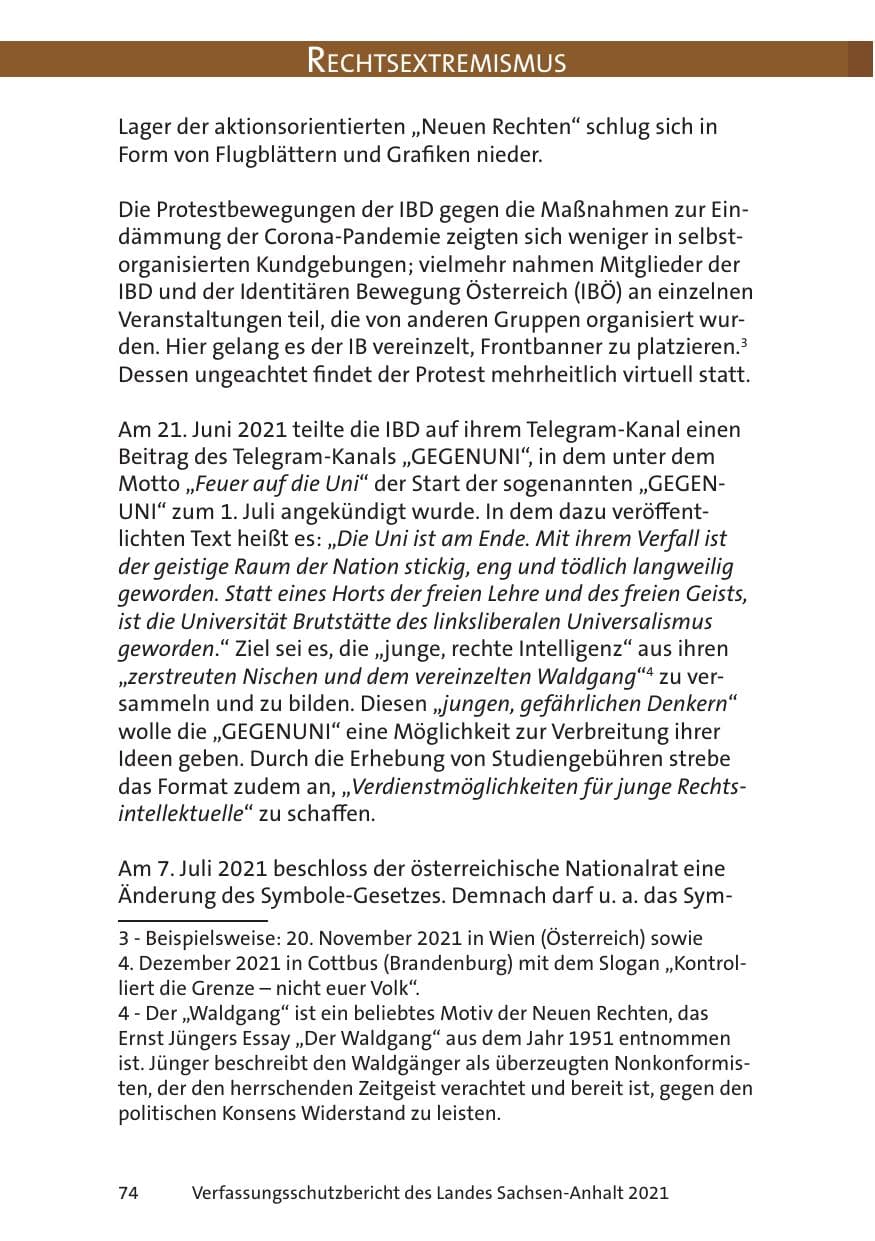 Seite 76 des Verfassungsschutzbericht 2021 Sachsen-Anhalt